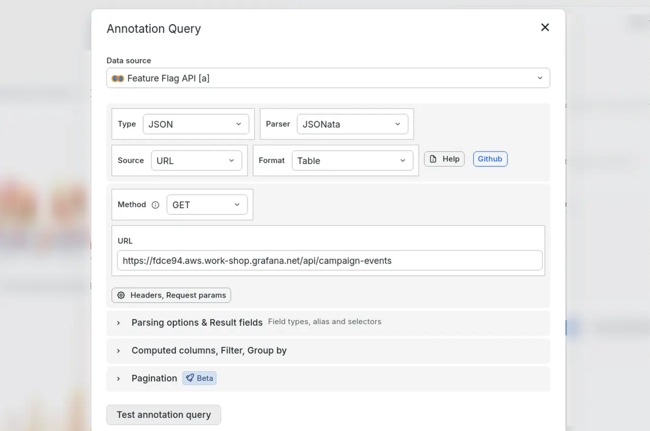 Infinity annotation query configuration