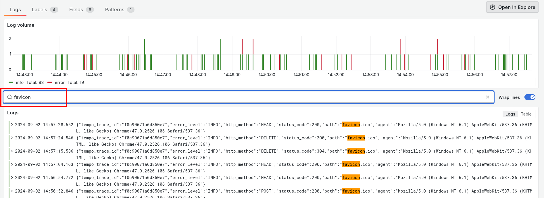 Filtered logs