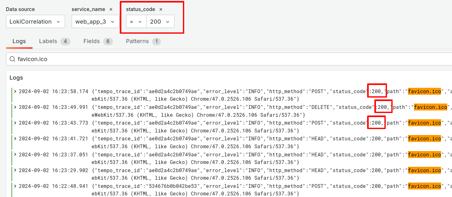 Explore Logs filters