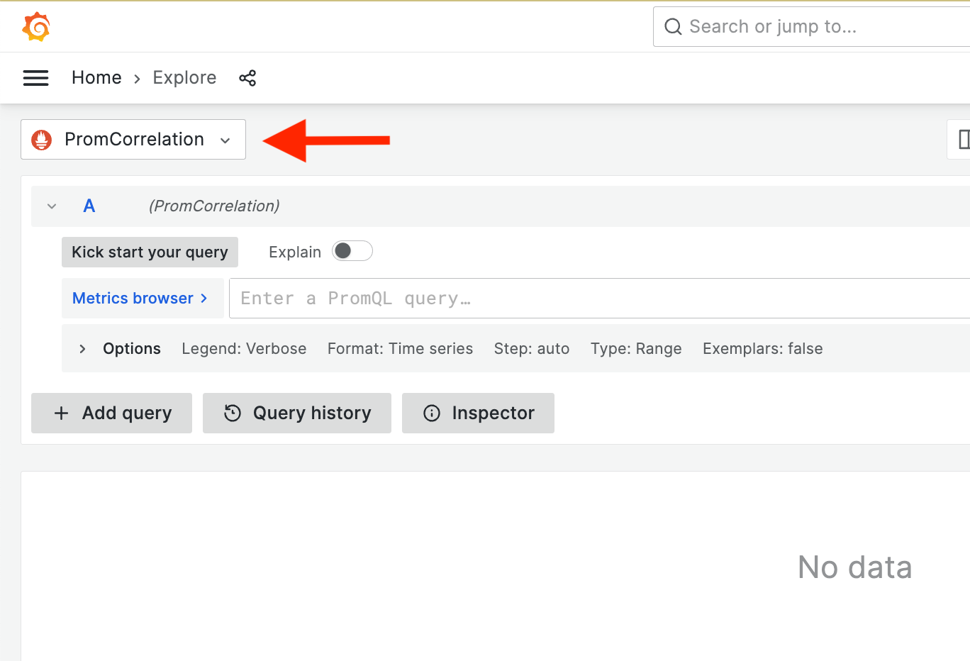 Prometheus Correlation in the Explore view