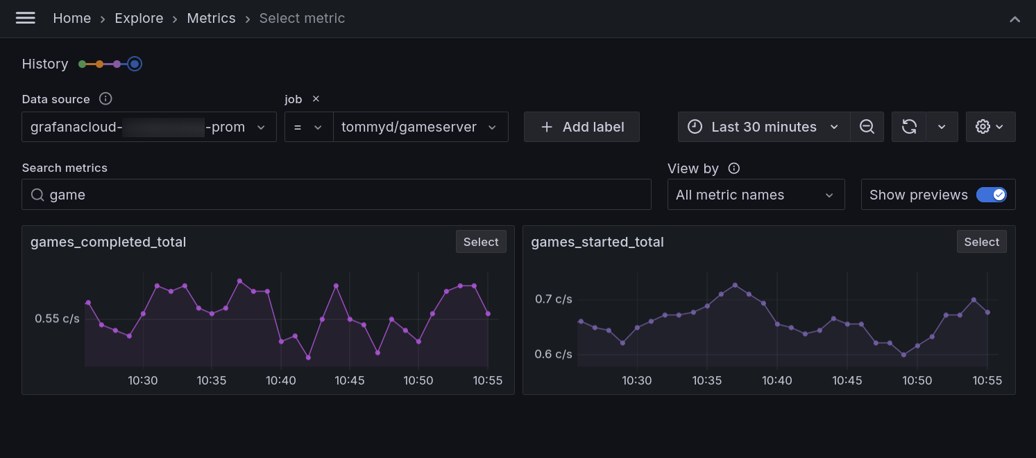 gameserver metrics in Explore Metrics